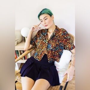 Urban Outfitter Rainbow Leopard Button-down Crop Top